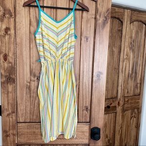 Vintage 70s yellow rainbow striped dress